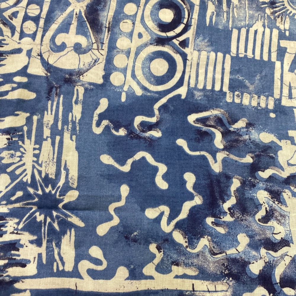 Blue Batik Cotton Fabric Abstract Tribal Geometric Indigo Print 58 x 45 Inch